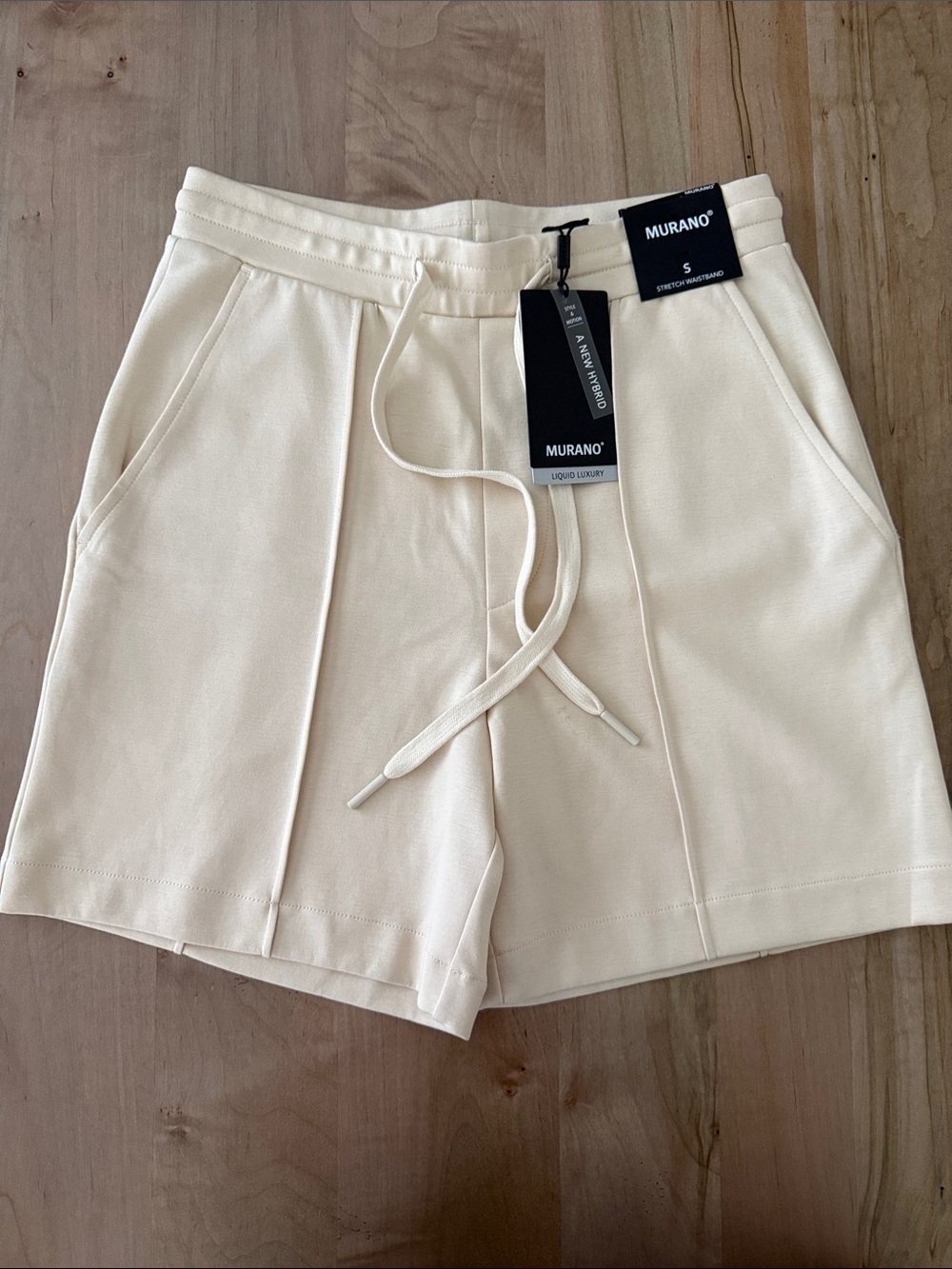 Murano Cream Drawstring Hybrid Shorts with Front Seam